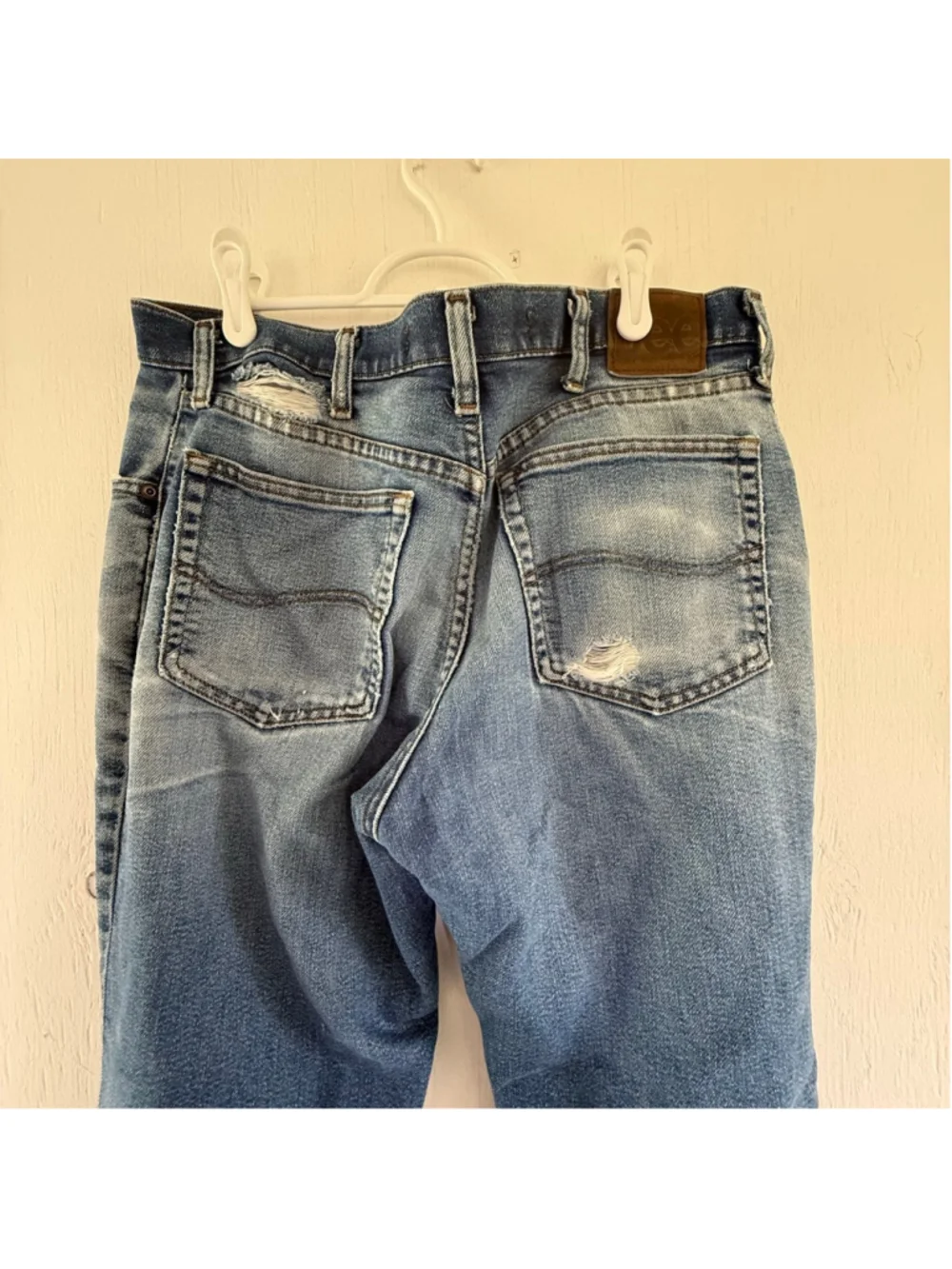 Vintage Lee Regular Fit Straight Leg Jeans 34x30 Distressed Blue Denim